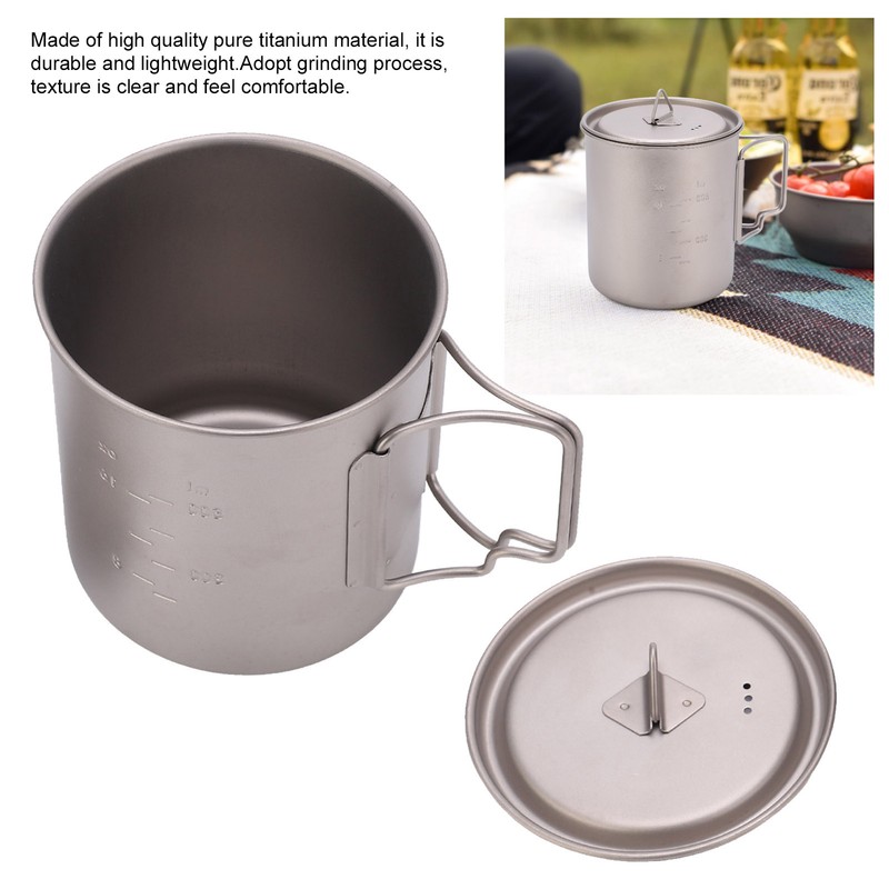 750ml Outdoor Titanium Water Mugs With Folding Handles Portable Camping