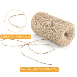 alwaiiz Jute Twine 1.5 mm x 400 m, Tear-Resistant Jute Yarn, Jute Cord, Suitable for Gift Wrapping, Crafts and Light Gardening, Brown