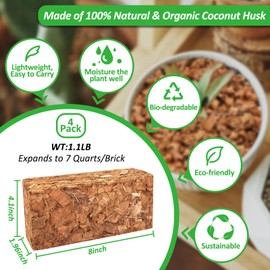 Riare 4 Pack Coco Chips Substrate for Plants- 4.4lb 100% Organic Coconut Husk Brick with Low EC and pH Balanced, High Expansion Coconut Substrate Coco Husk Mulch for Garden Flowers, Herbs, Planting