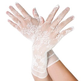 Luwint Long Punk Party Fishnet Gloves, 1980s 80s Costume Mesh Sleeves Scene Emo Goth Accessories (White)