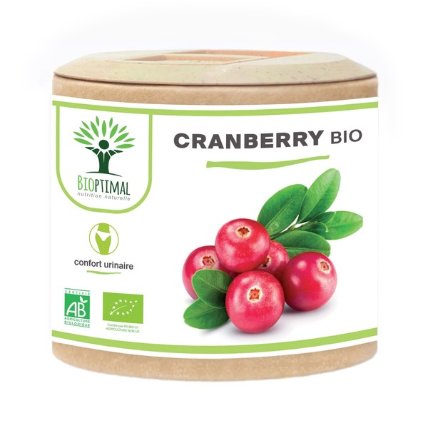 Organic Cranberry - Bioptimal - Food Supplement - 100% Cranberry Sugar Free - Urinary Infection Cystitis - 36mg of Proanthocyanidins per Day - Made in France - Ecocert Certified - 60 Capsules