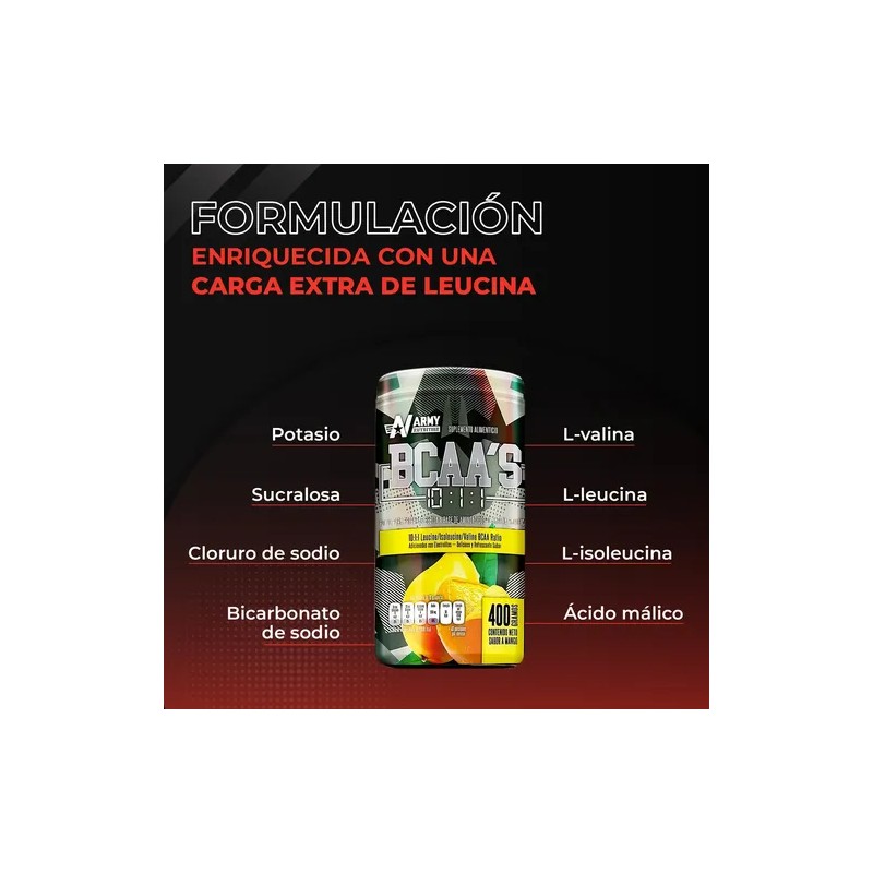 Aminoácidos BCAA 1011 Army Nutrition de Mango en Polvo 400