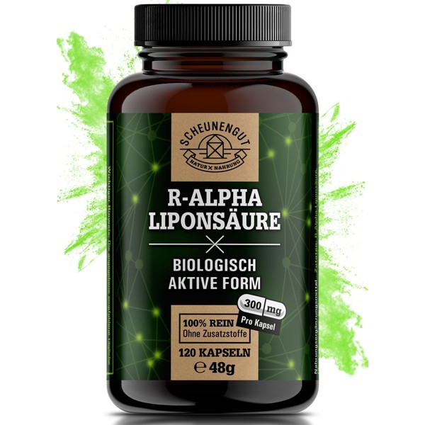 Alpha Lipoic Acid 300 mg – Important: Certified Laboratory Tested and Vegan I 120 Capsules R Alpha Lipoic Acid I Body Shape = Optimal Bioavailability I from Germany SCHEUNENGUT®