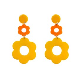Somimi Acrylic Flower Earrings for Women,Double Daisy Drop Earrings,Resin Flowers Floral Earrings for Girl Teens Y2k Yellow White Flowers 60/70s Earrings (Yellow)