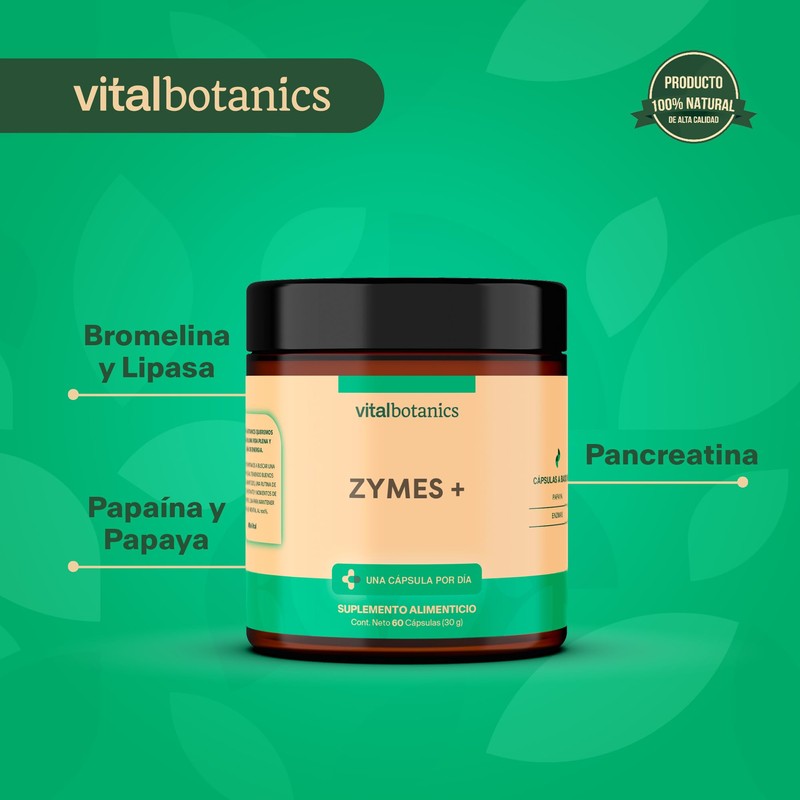Enzimas Digestivas con Papaya, mezcla de enzimas como Papaína, Bromelina,