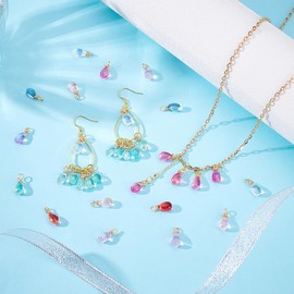 PH PandaHall 96pcs Crystal Dangle Charms 8 Colours Transparent Glass Pendants Teardrop Charms Dangle Bead Charms with 18K Gold Plated Copper Loops for Jewellery Making Necklace Bracelet Earring Crafts