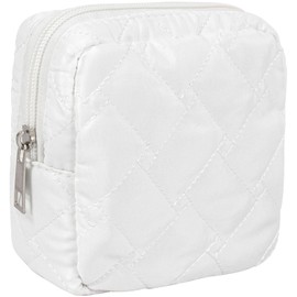 KOTORA Puffer Makeup Bags for Women,Cotton Quilted Makeup Bag Cosmetic Bag, Travel Toiletry Bag for Women, Cute Makeup Bag Organizer Puffy Makeup Pouch Bag for Women Travel Essentials, White, Puffer