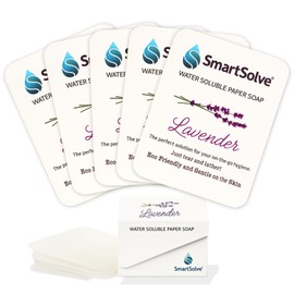SmartSolve Lavender Scented Soap Sheets (Pack of 5, 50 sheets) - Eco-Friendly, Water-Soluble, Biodegradable, TSA-Friendly Travel Pocket Hand Wash | Cruelty-Free, Alcohol-Free, Gentle on Skin,
