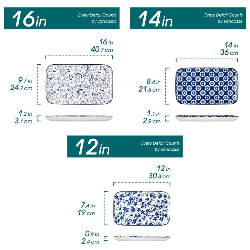 vancasso Serving Platters Set of 3, 16"/14"/12" Inch Rectangular Trays