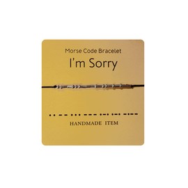 Morse Code Special Meaning Beaded Cylinder on Silk Cord Bracelets with Secret Inspirational Message Card for Women Men Jewelry Unique Gifts (i am sorry)