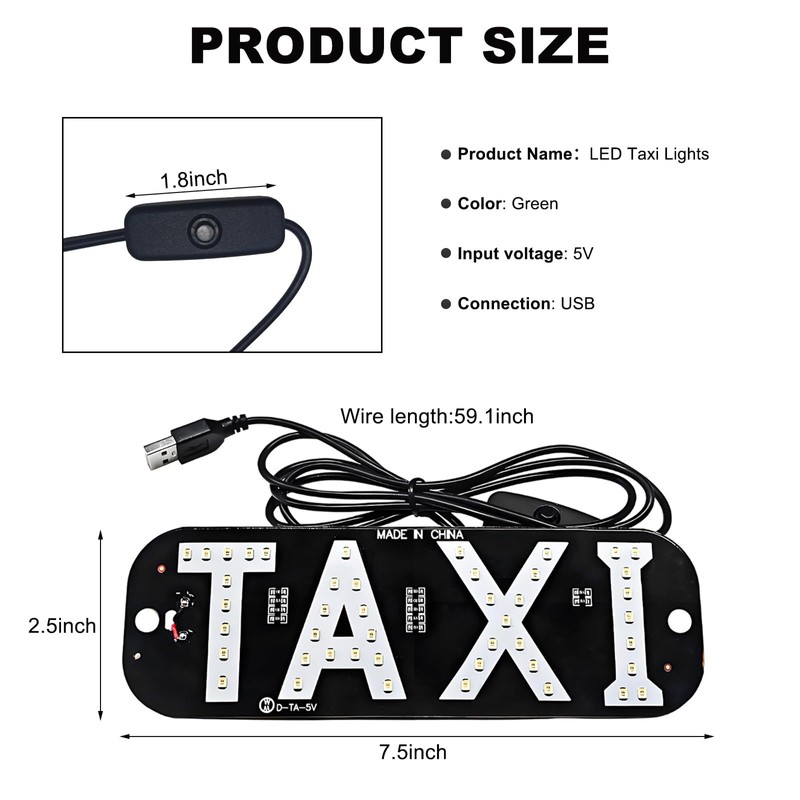 DXNQ Taxi LED Sign Decor, 5V USB Bright Taxi Led