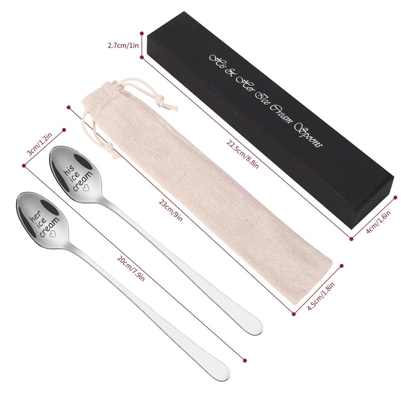 Vinsani 2 Pieces Ice Cream Engraved Spoons His & Hers