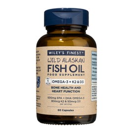 Wiley's Finest Wiley's Finest Wild Alaskan Fish Oil Vitamin K2 Softgels - 500mg of EPA and DHA Omega-3s for Bone and Heart Health Support - 60 Softgels (60 Servings)