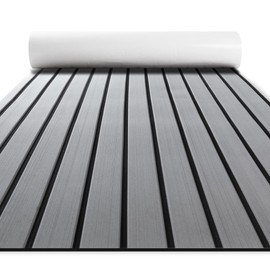Fullfire EVA Foam Boat Flooring, Faux Teak Decking Sheet with Self-Adhesive Marine Deck Carpet for Bass Boat Jon Boat Pontoon RV Kayak Floor 94" x 35" Grey with Black Lines