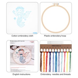 MWOOT Embroidery Cross Stitch Stamped Kit, DIY Embroidery Starter Kit Handmade Sewing Craft for Adults and Kids Beginner Stitch Starter (Mermaid)