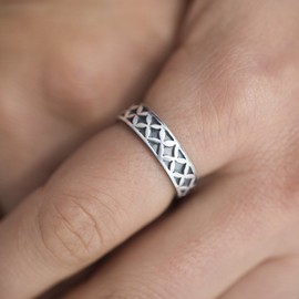 Materia Women's Men's Ring Mesh Pattern 925 Silver Antique 5 mm German Manufacture #SR-118, Silver