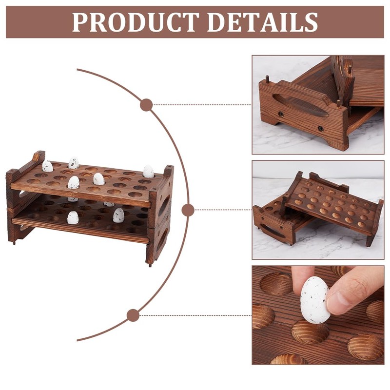 BENECREAT 48 Slot 2 Tier Stackable Wooden Quail Egg Holder