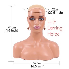 Realistic Female Mannequin Head with Shoulder for Display - Manikin Head with Shoulder for Wig/Jewelry/Makeup/Hat/Sunglass Display (Light Brown-Sliver Lips)