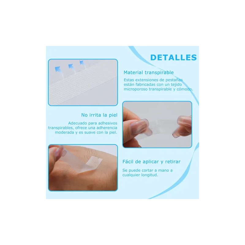 12 Cintas Extension Pestañas Micropore Transpirable Blanco