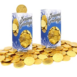 Seasons Greetings Chocolate Gold Coins, Nut-Free, Belgian Milk Chocolate Coins, 1LB, Kosher Certified Gelt (2-Pack)
