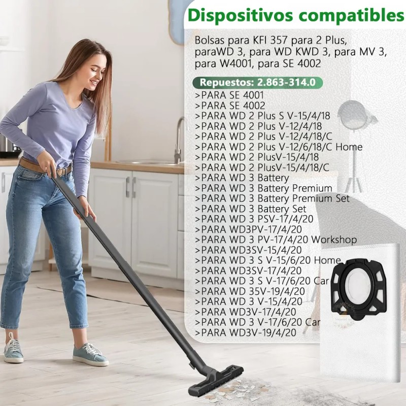 6 Bolsas Aspiradora Para Karcher Wd 3.200/wd2/wd3/kd3/se4001