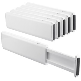 5 Pack Drawer Dividers, 4 Inch High Adjustable Dresser Drawer Organizers, Expandable from 14.8-22 inch Separators for Clothes, Kitchen, Office, Bathroom Organization, White