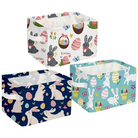 Sanjiaofen Rectangular small Easter Baskets, Easket Basket for Kids.Cute Storage Basket with Handles.Boys and Girls,Easter Bunny Eggs Decor,Toys,Books,Easter Gifts (3pack easter basket)