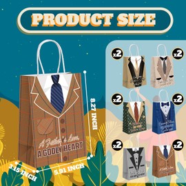 Kolldenn 12 Pcs Religious Father's Day Gift Bags Happy Father's Day Party Supplies Goodie Treat Candy Paper Bags with Handles for Best Dad Theme Gift Wrapping