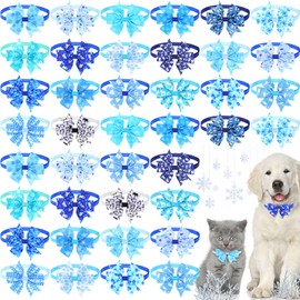 Maitys 40 Pcs Winter Dog Collar with Bow Dog Bow Tie with Buckle Adjustable Dog Collar Bow Bowtie for Small Medium Dog Cat Festival Holiday Party Neck Grooming Accessories, 20 Styles