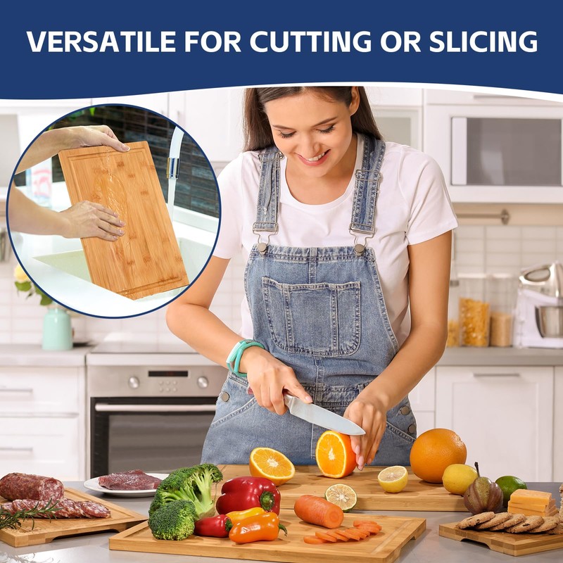 Hiware 3-piece Bamboo Cutting Boards for Kitchen, Heavy Duty Bamboo