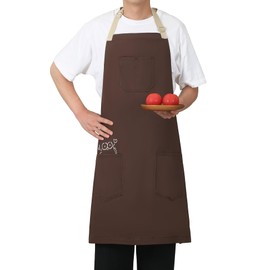Pincy Soft Cotton Apron - Unisex Adjustable Bib Apron, Art Apron with Embroidered, Great for Florist and Kitchen (Coffee)