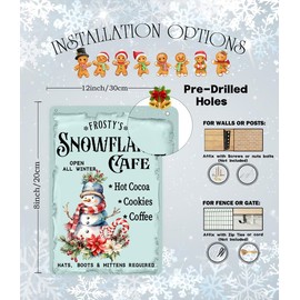 Christmas Frosty's Snowflake Cafe Metal Tin Sign Open All Winter Hot Cocoa Vintage Retro Decor Poster Farmhouse Cafe Kitchen Home Coffee Shop Wall Decor 8x12 inch