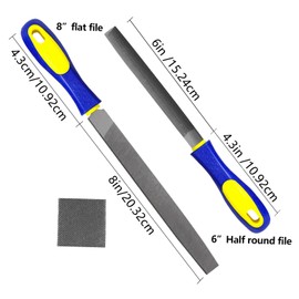 Caldeum 2 Pcs Anti-Slip Handled 6" Half & 8" Flat Combination high Carbon Steel Steel File Set for fine Sanding and polishing of Wood, Soft Metals, Plastic Models, Leather, 3D Prints