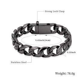 shajwo Cremation Urn Bracelet for Human Ashes for Men,Cuban Link Bracelet Cremation Jewelry for Ashes Urn Keepsake Memorial Ash Holder Bracelet,Black 24cm