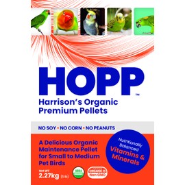 Harrison's Bird Foods HOPP Premium Pellets – Organic, Nutritionally Balanced Food for Small to Medium Pet Birds, Cold-Pressed, Low Fat, Vet-Developed, 5LB