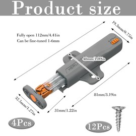 Push to Open Door Catches, 4 Pack Push Latch for Cabinet Doors and Drawers, Adjustable Push to Open Latch, Suitable for Home, RV, Boat, and More, 19.3 * 81mm, Grey POM Plastic