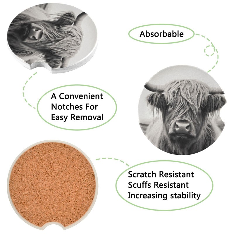 xigua Absorbent Car Coasters 2 Pack, Ceramic Coaster with Cork