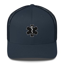 EMS Mens Hat | EMT Gifts - Mesh Trucker Hat - Goofy Design Navy
