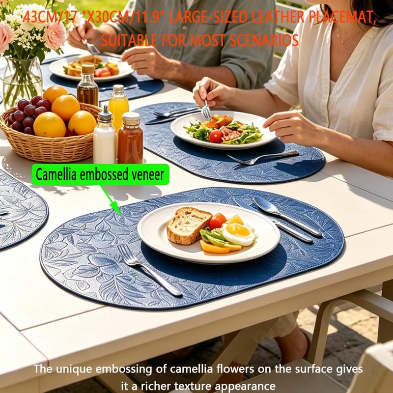 Oval placemats Set of 8, Heat Resistant Faux Leather Place