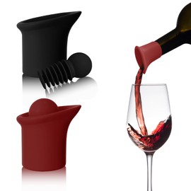 DGMDGS 2 Pack 2 in 1 Silicone Wine Bottle Stoppers & Pourers, Upgraded Reusable Wine Preserver, Champagne Stoppers with Vacuum, Ideal Gift Accessory for Wine Lovers (Black&Red)