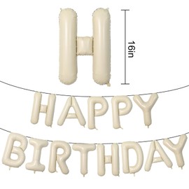 Happy Birthday Balloons Banner Beige,16 Inch Cream White Mylar Foil Letters Birthday Sign Banner Bunting for Boys Girls Men Women Birthday Party Supplies Decorations