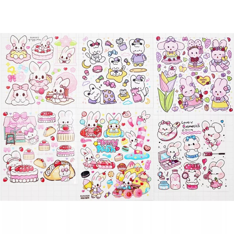 sanrio 10 sheets uncut Kawaii sticker sheets bundle bunny, korean