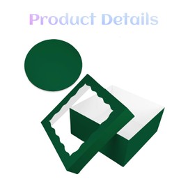 Bakepacker 36pcs 12x12x6 Inches Cake Boxes with Window 18-Packs Deep Green Cake Boxes 12 Inch Bakery Boxes (18 Cake Boxes +18 Cake Boards)
