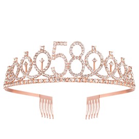 BRT Bearingshui Rose Gold Tiara and Sash for Woman, 58th Birthday Party Favor Supplies
