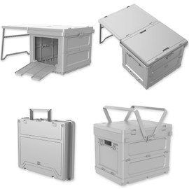 Multifunctional 3 in 1 Camping Folding Storage Box with Table, Handle Collapsible Bins Box and Warning Signs，Storage Bins With Lids 16.5L Camping Storage for Garage, Beach, Backyards, Picnic