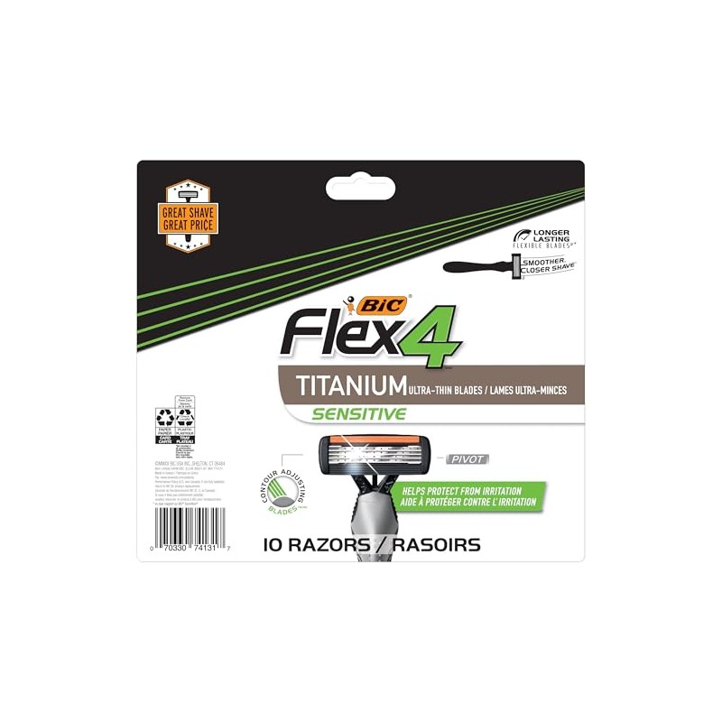 BIC Flex 4 Men's 4-Blade Disposable Razor, 10 Count