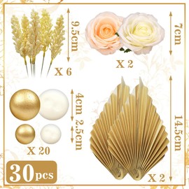 Luckeey Luckeey 30 Stück Boho Tortendeko, Kuchen Dekoration Kugel Palmblätter Kuchendekoration Tortendeko Blumen, Tortenaufsatz für Hochzeit, Geburtstag, Babyparty