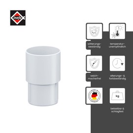 INEFA Downpipe Connector, PVC DN 50 White Drain Pipe Connector, Gutter Accessories, Easy Plug-In Installation, Made in Germany