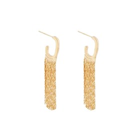 DIAMANTIO Statement Gold Fringe Drop Earrings for Women – Long Tassel Chain Dangle Earrings with Modern U-Shaped Design –18K Gold Plated Bold Fashion Jewelry for Parties, Nights Out & Gifts