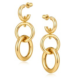 COORWEEL 14K Gold Circles Dangle Drop Earrings for Women Trendy Hoops Drop Earrings Chic Statement Jewelry